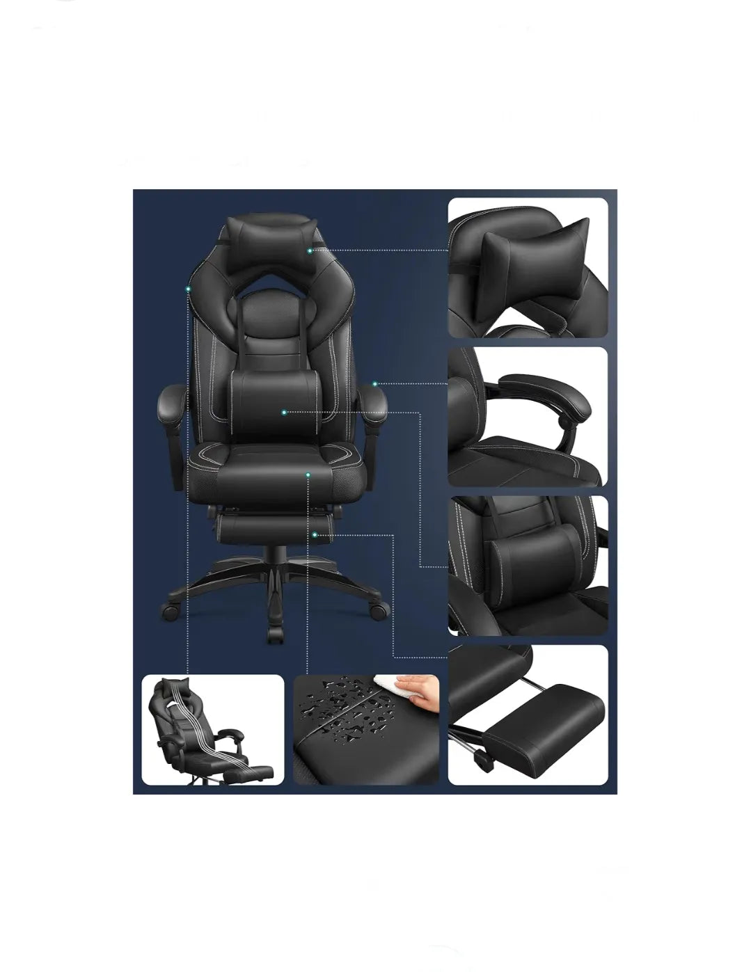 Silla Gaming, Silla de Oficina, Ordenador, Diseño Ergonómico, con Reposapiés