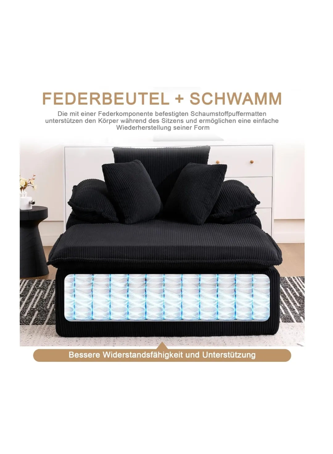sofá de estilo interior de 46 cm de altura con diseño sin marco