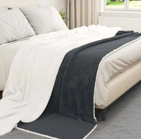 Manta reversible gris oscuro con lana