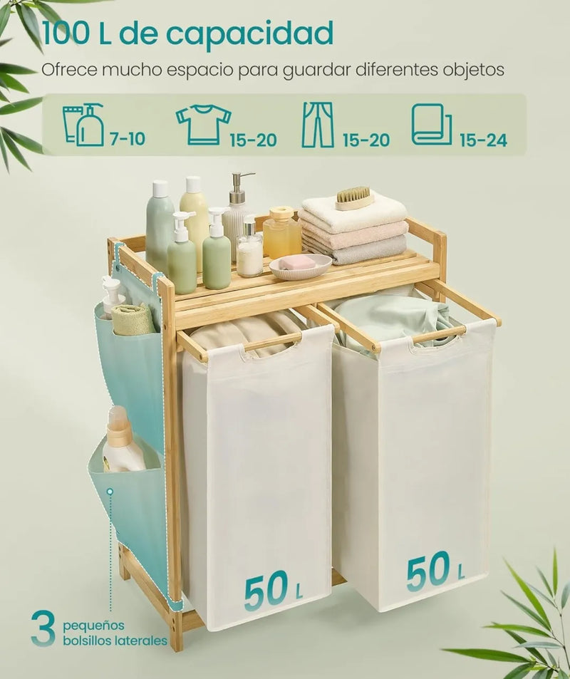 Cesto para ropa sucia de 2 compartimientos
