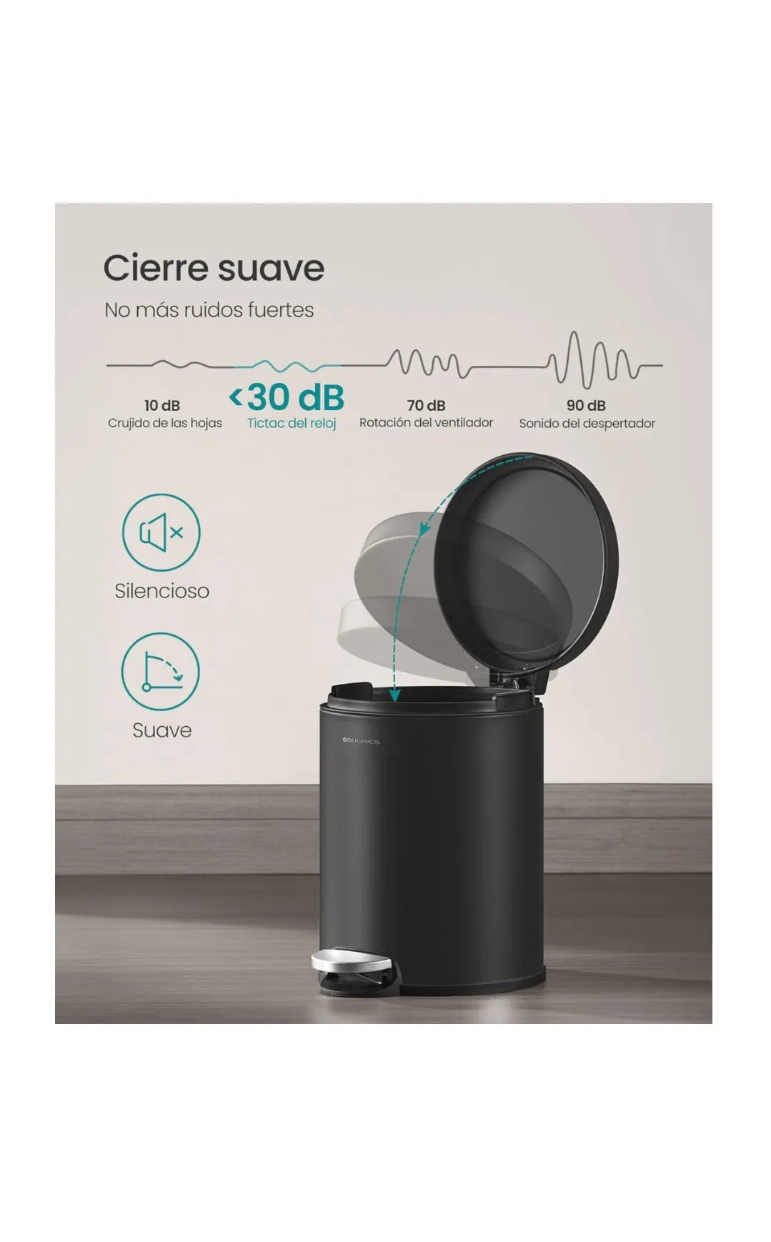 Cubo de Basura de Baño, 6 L, Cubo de Acero con Tapa de Cierre Suave