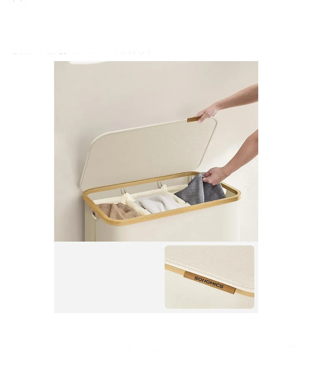Cesto de ropa con tapa, 3 compartimentos, 150 L,