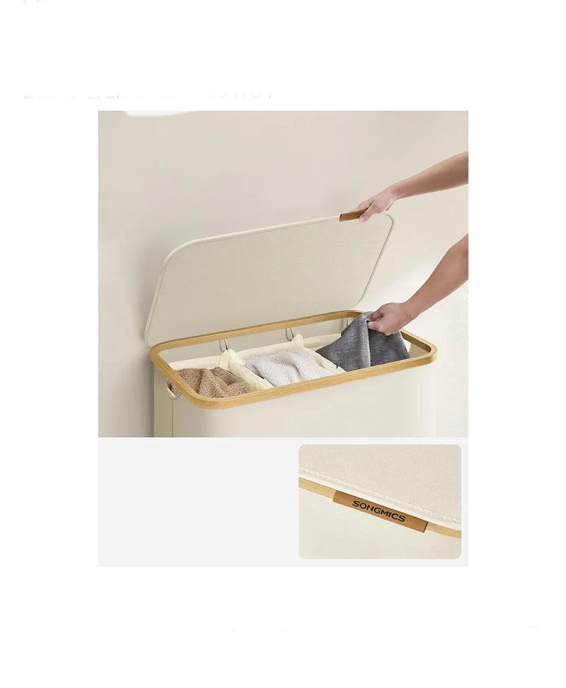 Cesto de ropa con tapa, 3 compartimentos, 150 L,