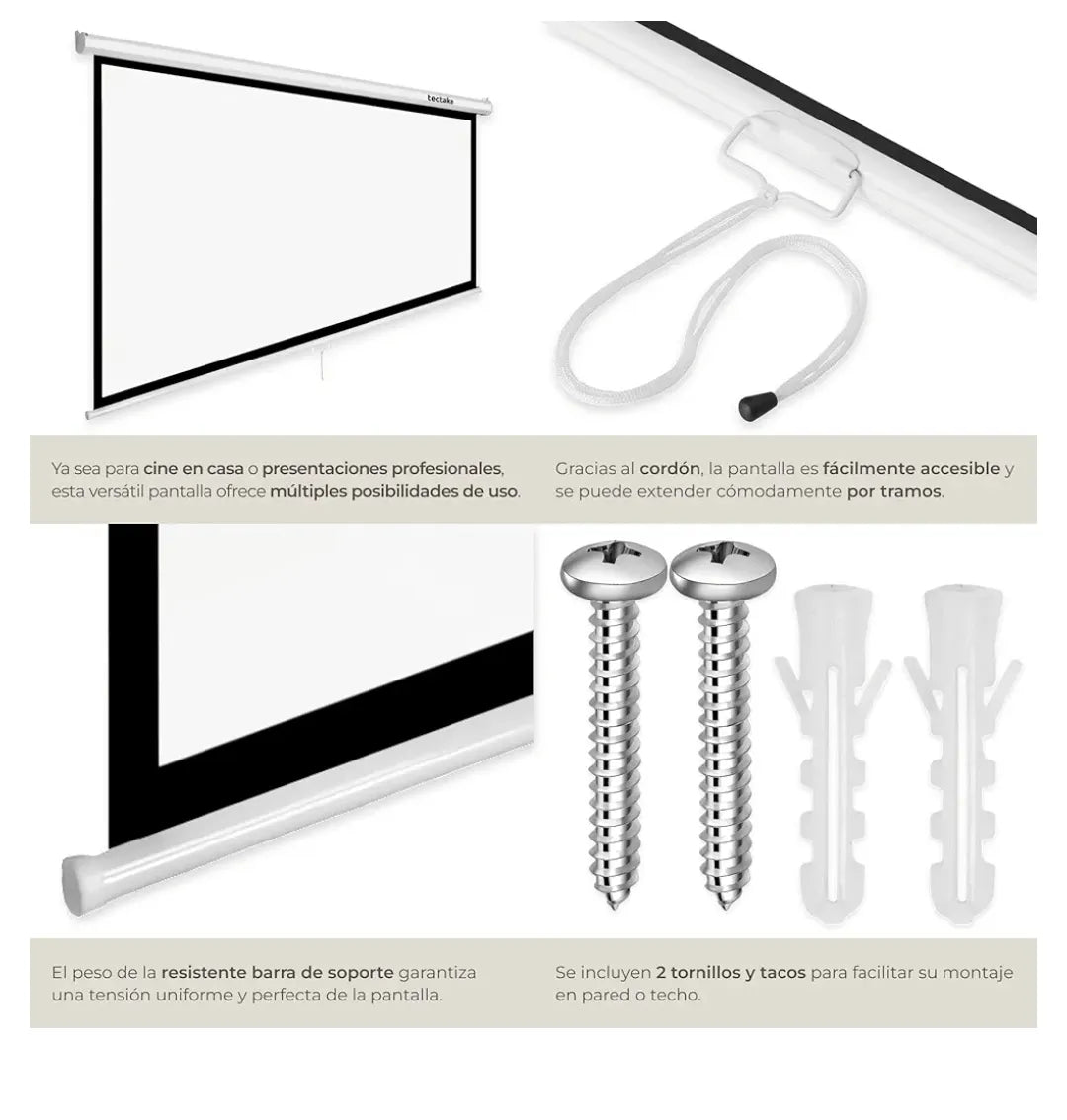 Pantalla Proyector Enrollable 72 Pulgadas16:9