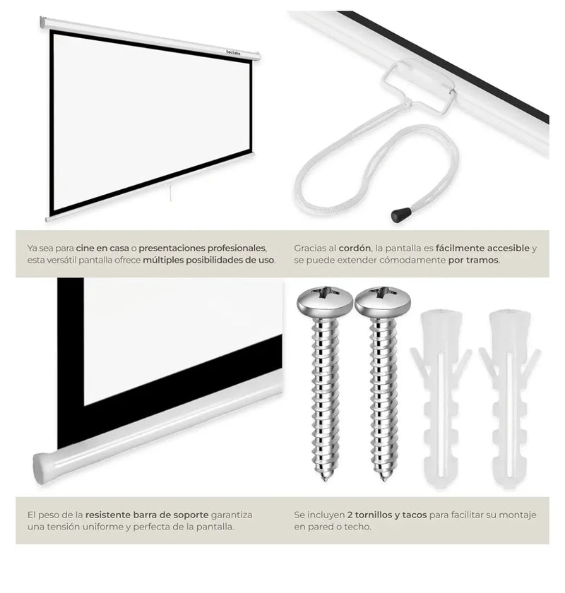 Pantalla Proyector Enrollable 72 Pulgadas16:9