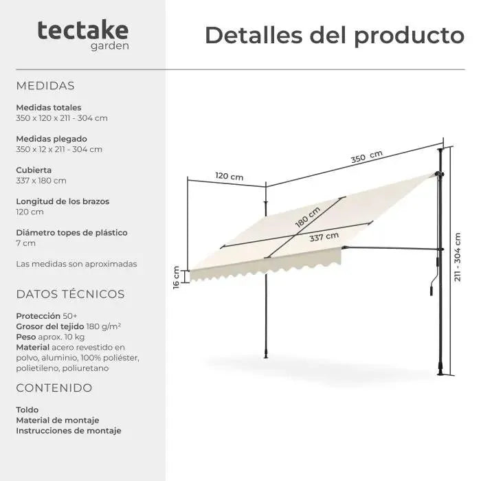 Toldo plegable para balcón 350x180