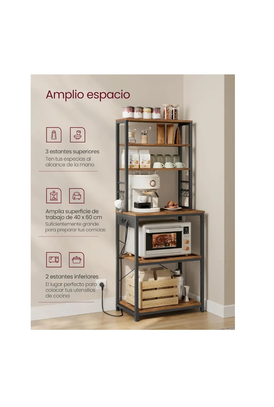 Estantería de Cocina con Enchufes VASAGLE