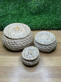 Cesta de Mimbre Redonda con Tapa para Estante