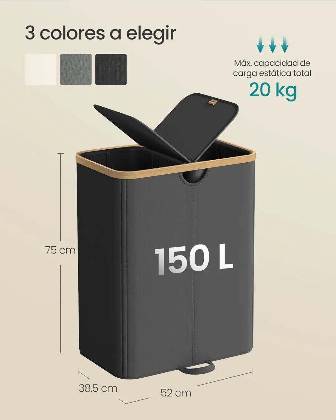 Cesto de ropa sucia de 2 compartimentos