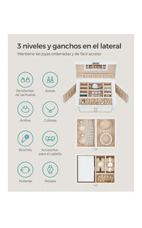Joyero de 3 niveles, joyero con 2 cajones