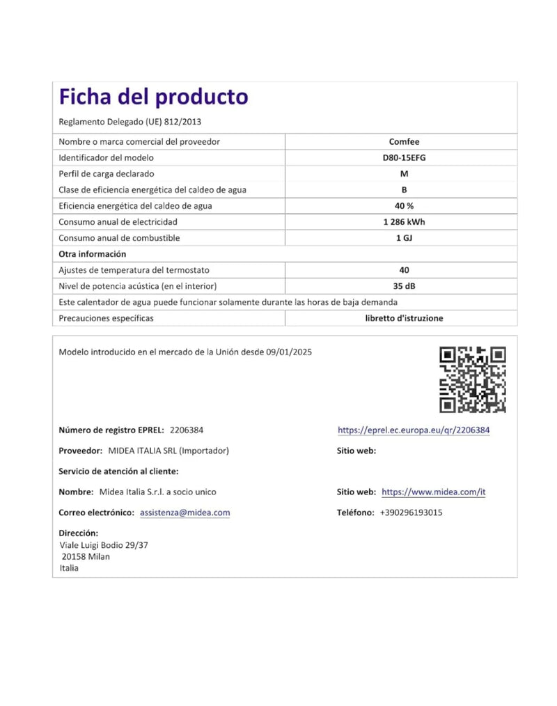 Calentador de agua eléctrico vertical, Wi-Fi, control remoto por smartphone