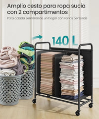 Cesto de Ropa con Ruedas, 2 compartimentos