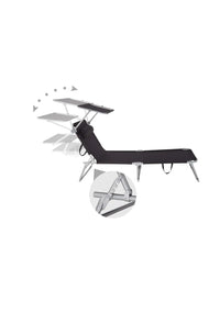 Tumbona de jardín plegable, con parasol y soporte para cabeza