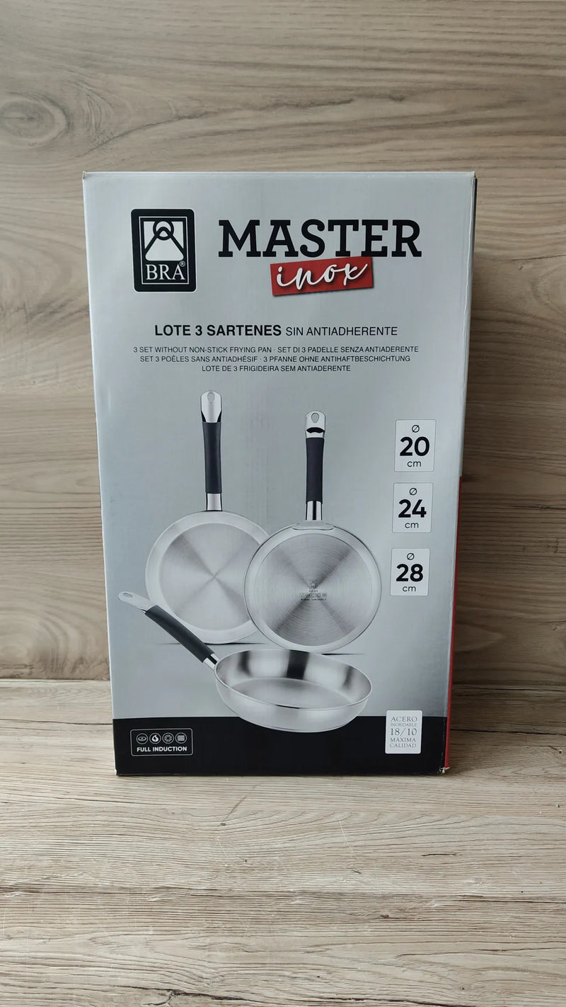 sartenes 20-24-28 cm, acero inoxidable, Sin Antiadherente