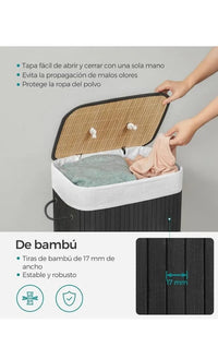 Cesta de lavandería con tapa, de bambú, plegable