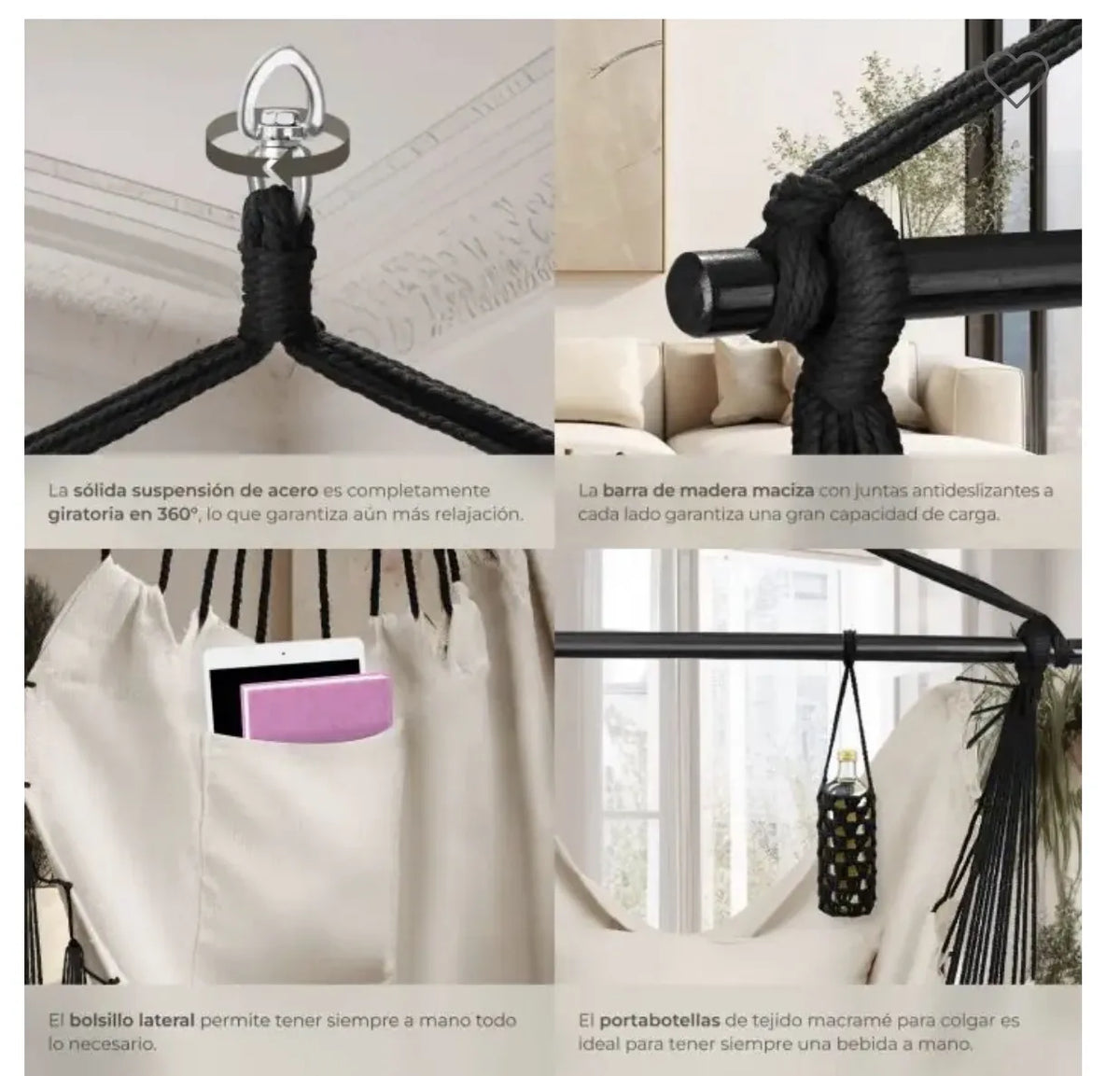 Silla colgante con cojines