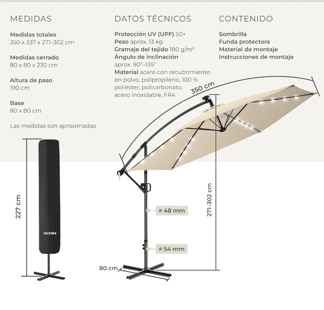 Sombrilla Terraza Exterior con Iluminacion Solar Led