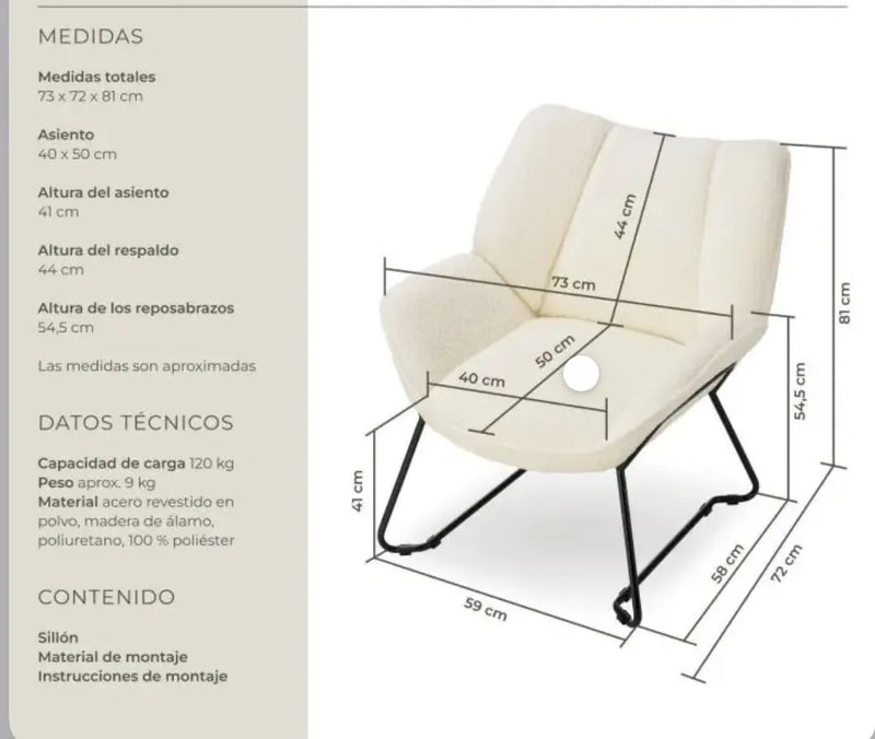 Sillón acolchado crema