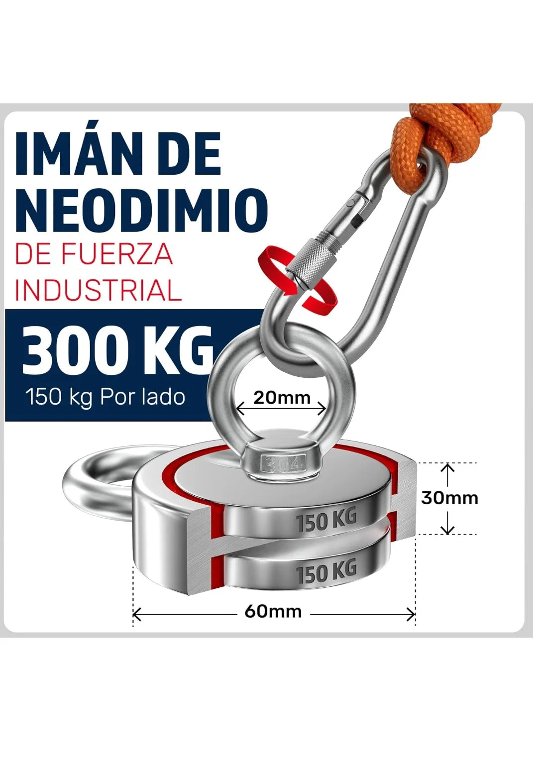 Imanes Neodimio Potente Fuerza de Atracción 300KG (2x 150kg)