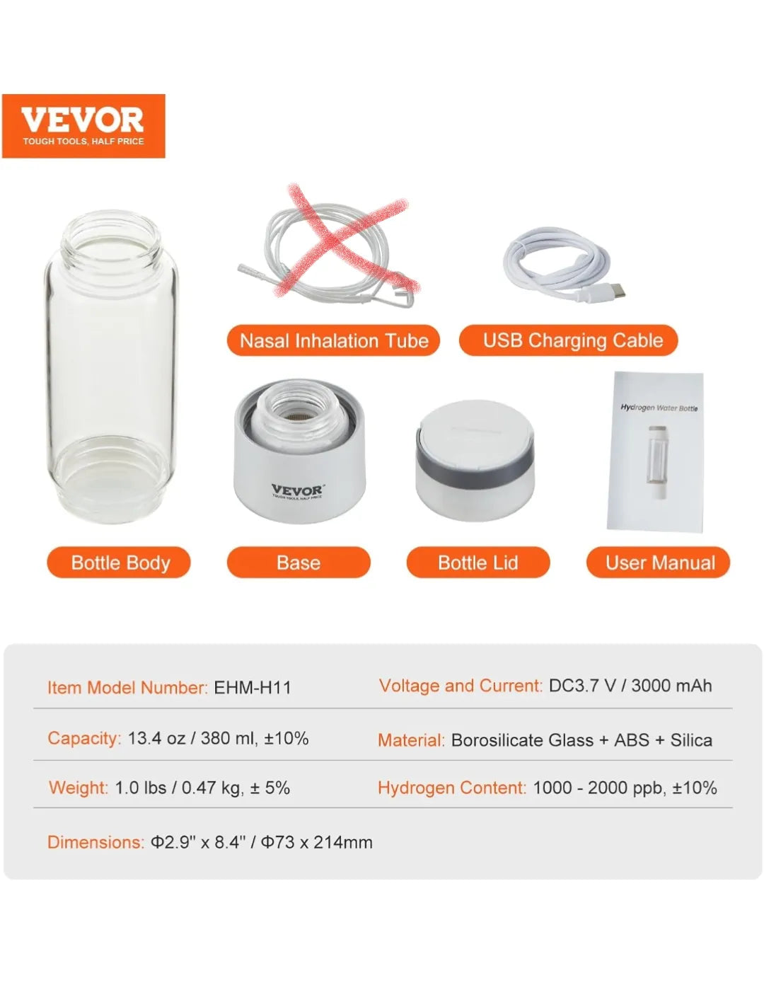 Generador de Botella de Agua de Hidrógeno - VEVOR