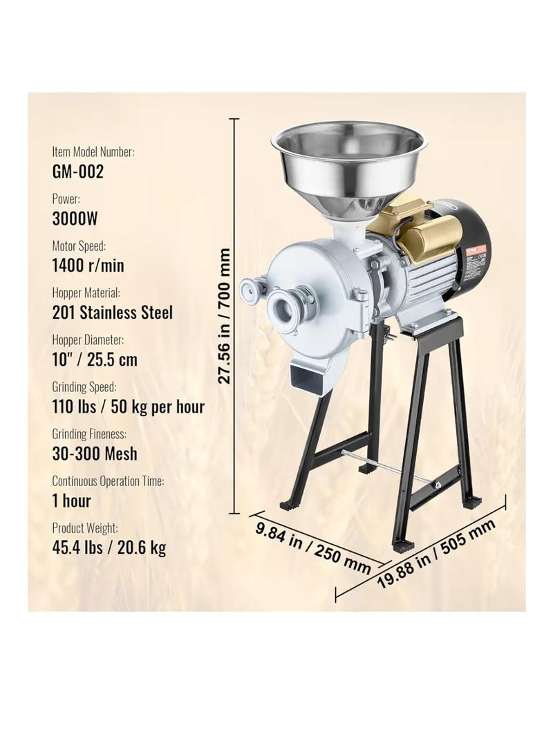 Molinillo de Grano Eléctrico 3000 W - VEVOR