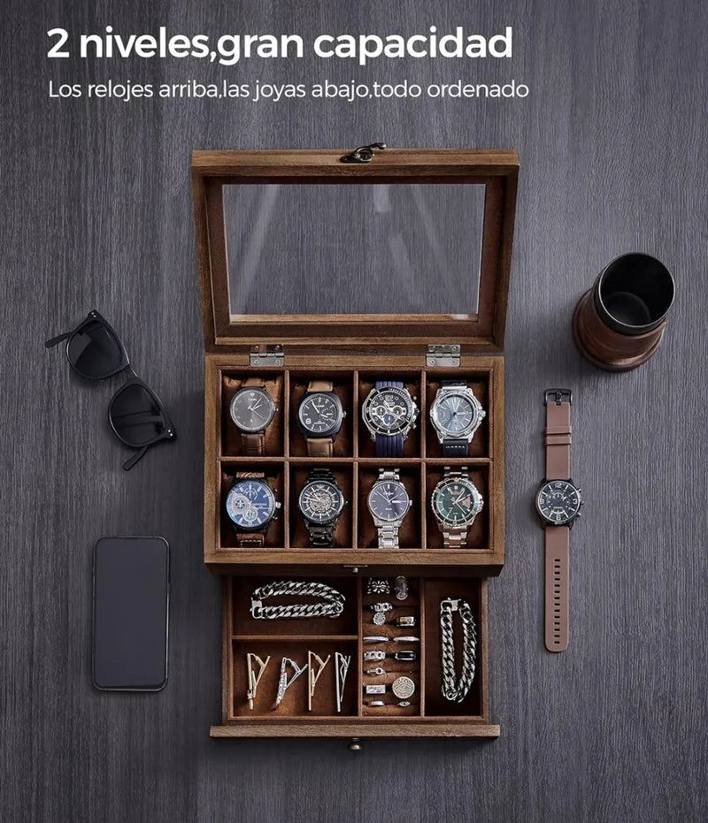 Caja de relojes con 8 ranuras