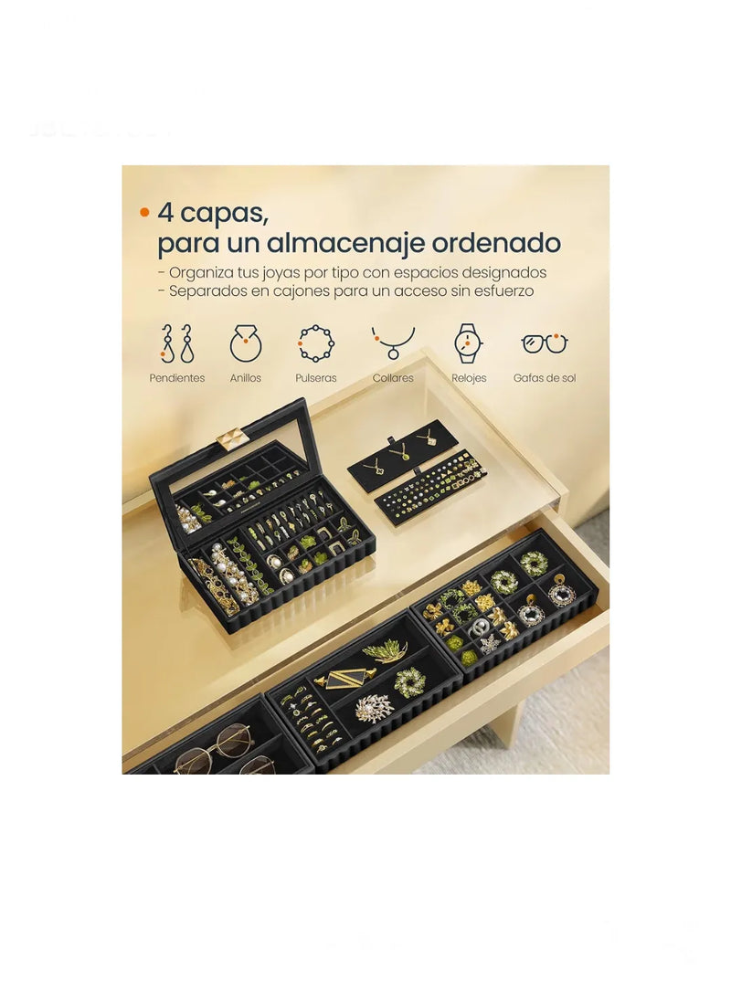 Joyero Apilable con Espejo, Organizador Joyero 4 Capas