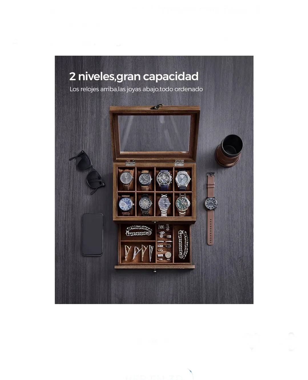 Caja de Relojes con 8 Ranuras, Estuche de Relojes