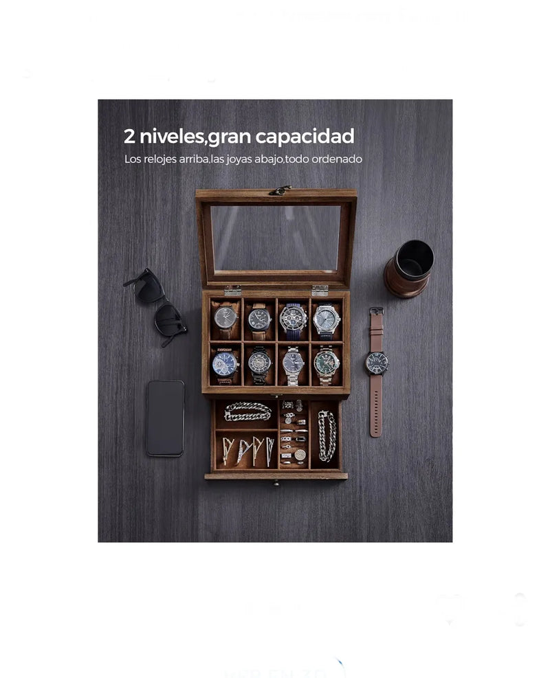 Caja de Relojes con 8 Ranuras, Estuche de Relojes