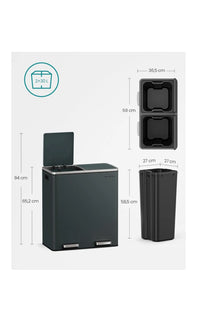 Cubo de Basura, 2 x 30 L, 2 Cubos, Reciclaje, Pedal de Metal
