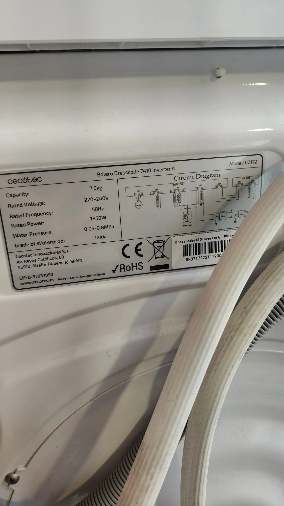 lavadora cecotec 02172 bolero dresscode 7410 7kg
