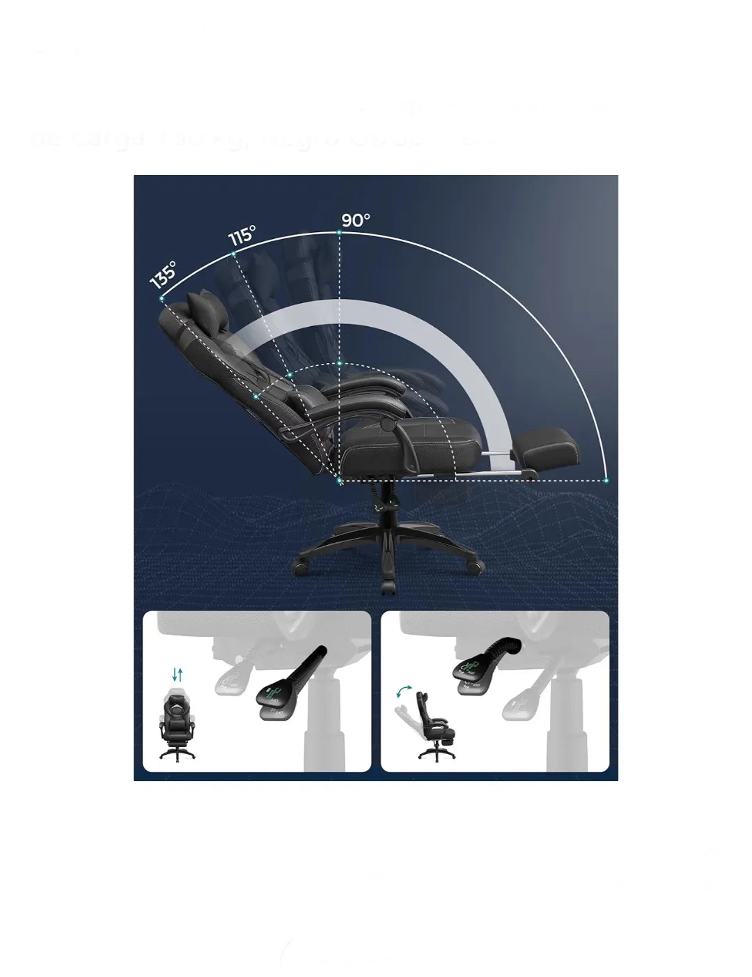 Silla Gaming, Silla de Oficina, Ordenador, Diseño Ergonómico, con Reposapiés