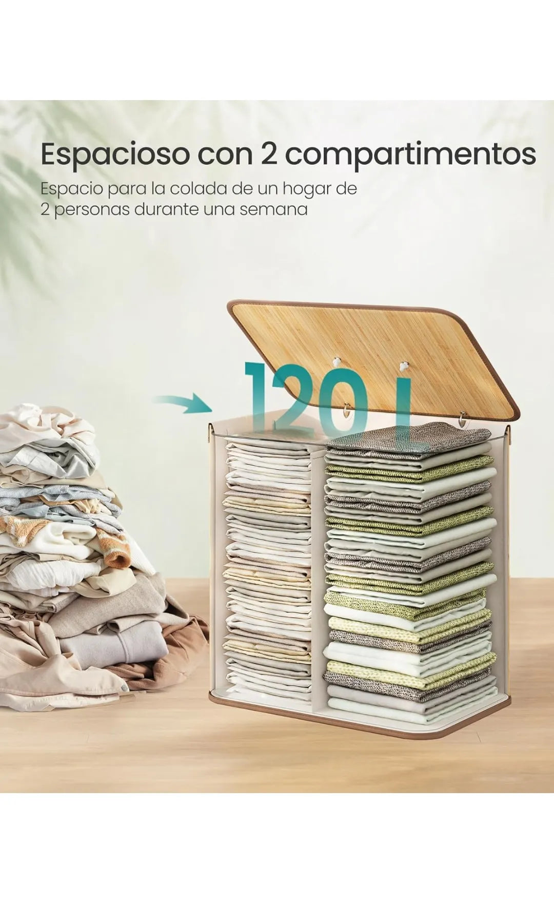 Cesto de la Ropa Sucia con Tapa, 2 compartimentos