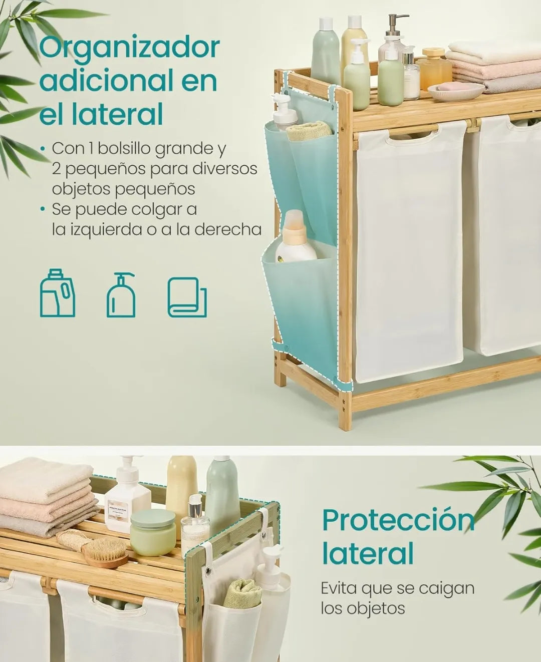 Cesto para ropa sucia de 2 compartimientos