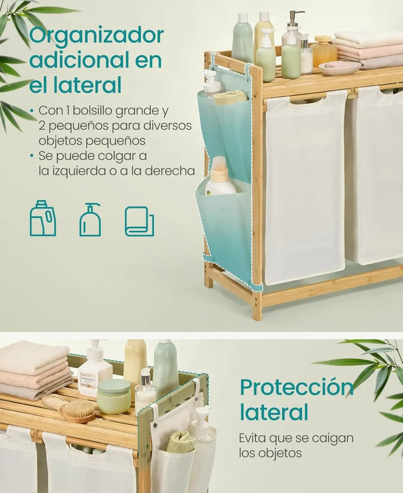 Cesto para ropa sucia de 2 compartimientos