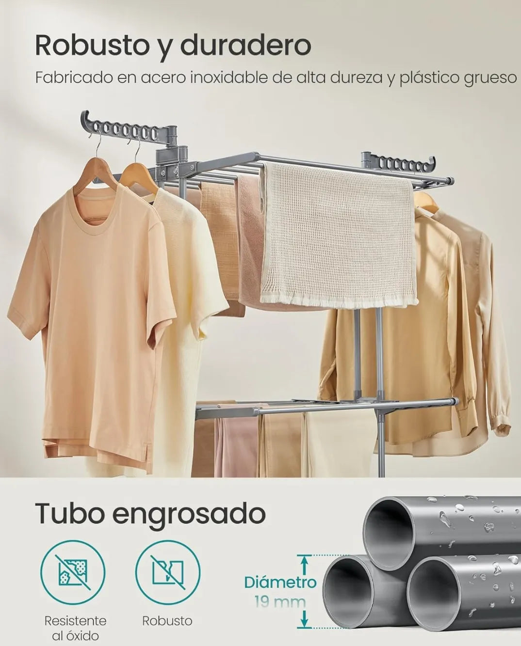 Tendedero plegable de 3 niveles con ruedas