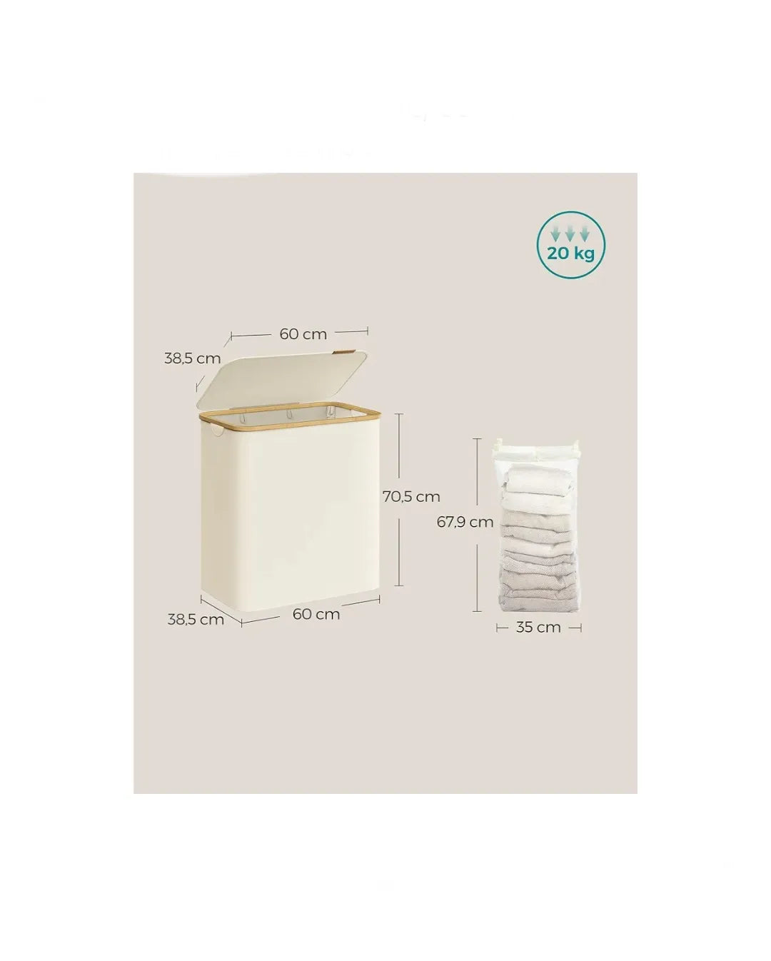 Cesto de ropa con tapa, 3 compartimentos, 150 L,