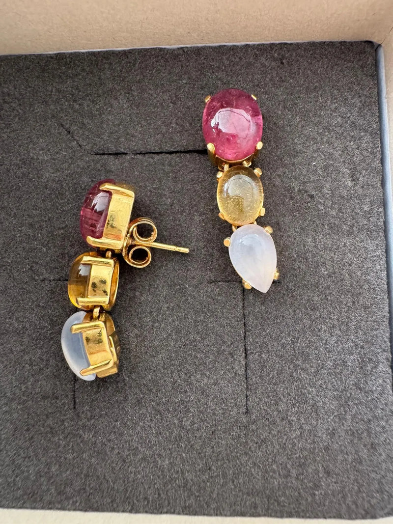 Pendientes oro 18K con piedras multicolor, sello 750