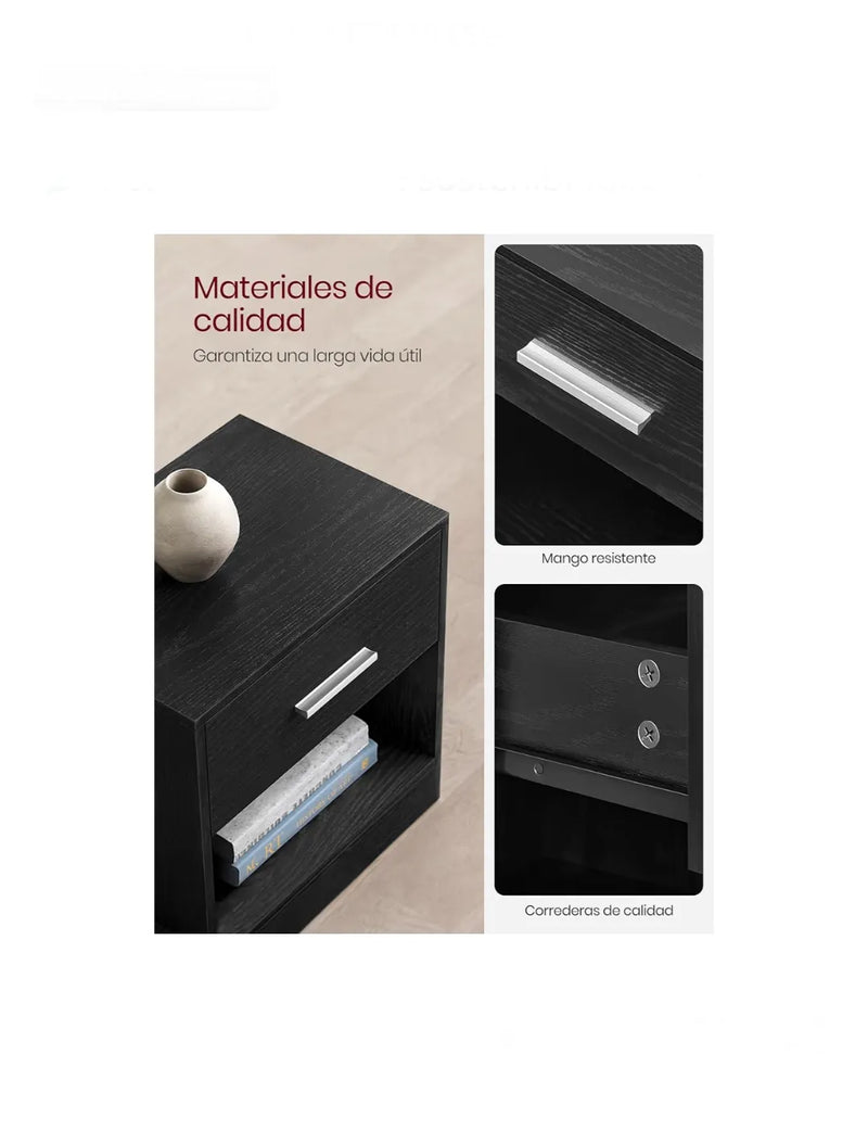 Mesita de Noche, Mesa Auxiliar con Cajón, Asa
