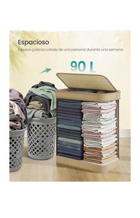 Cesto de ropa, cesto de ropa de bambú, 90 L