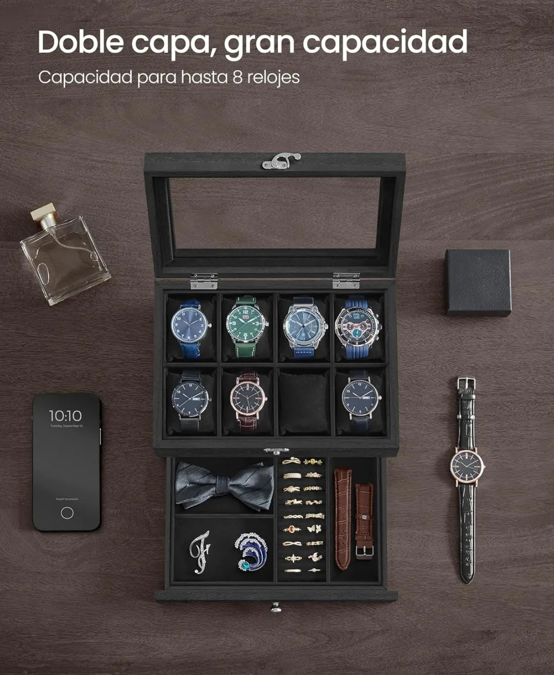 Caja de relojes con 8 ranuras