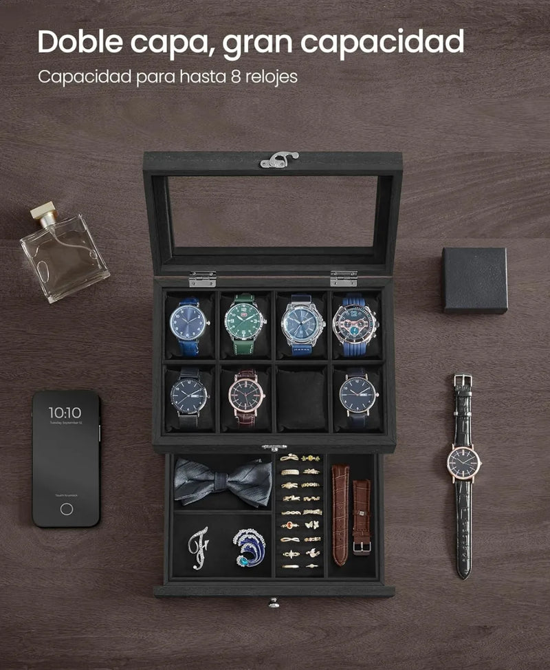 Caja de relojes con 8 ranuras