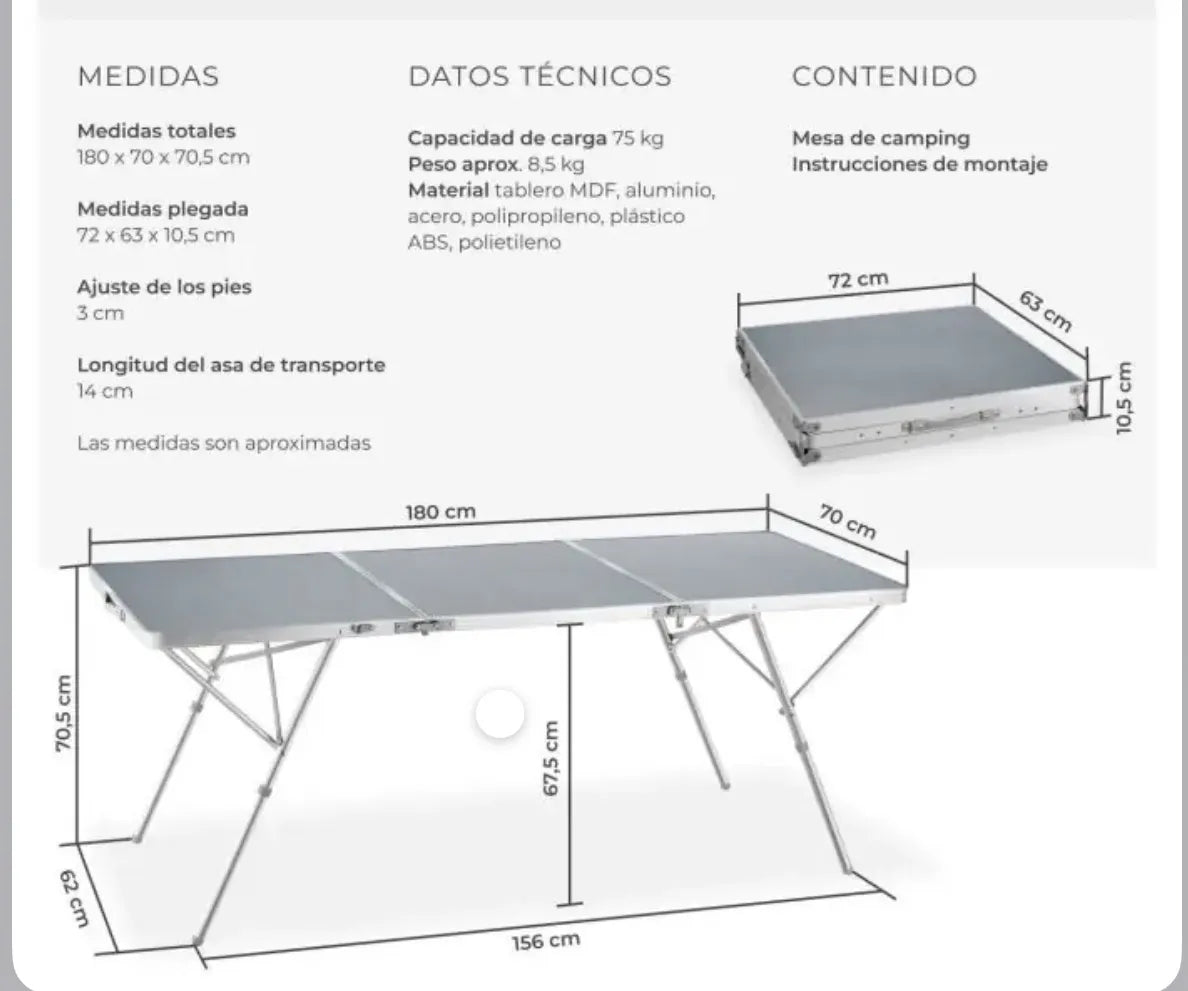 Mesa de camping de aluminio