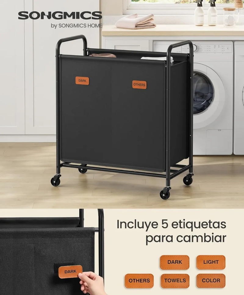 Cesto de Ropa con Ruedas, 2 compartimentos