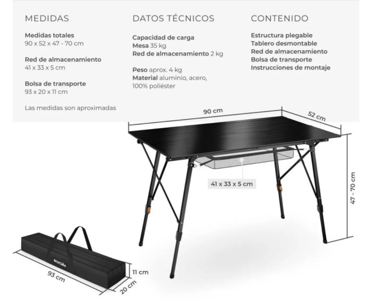 Mesa de camping de aluminio