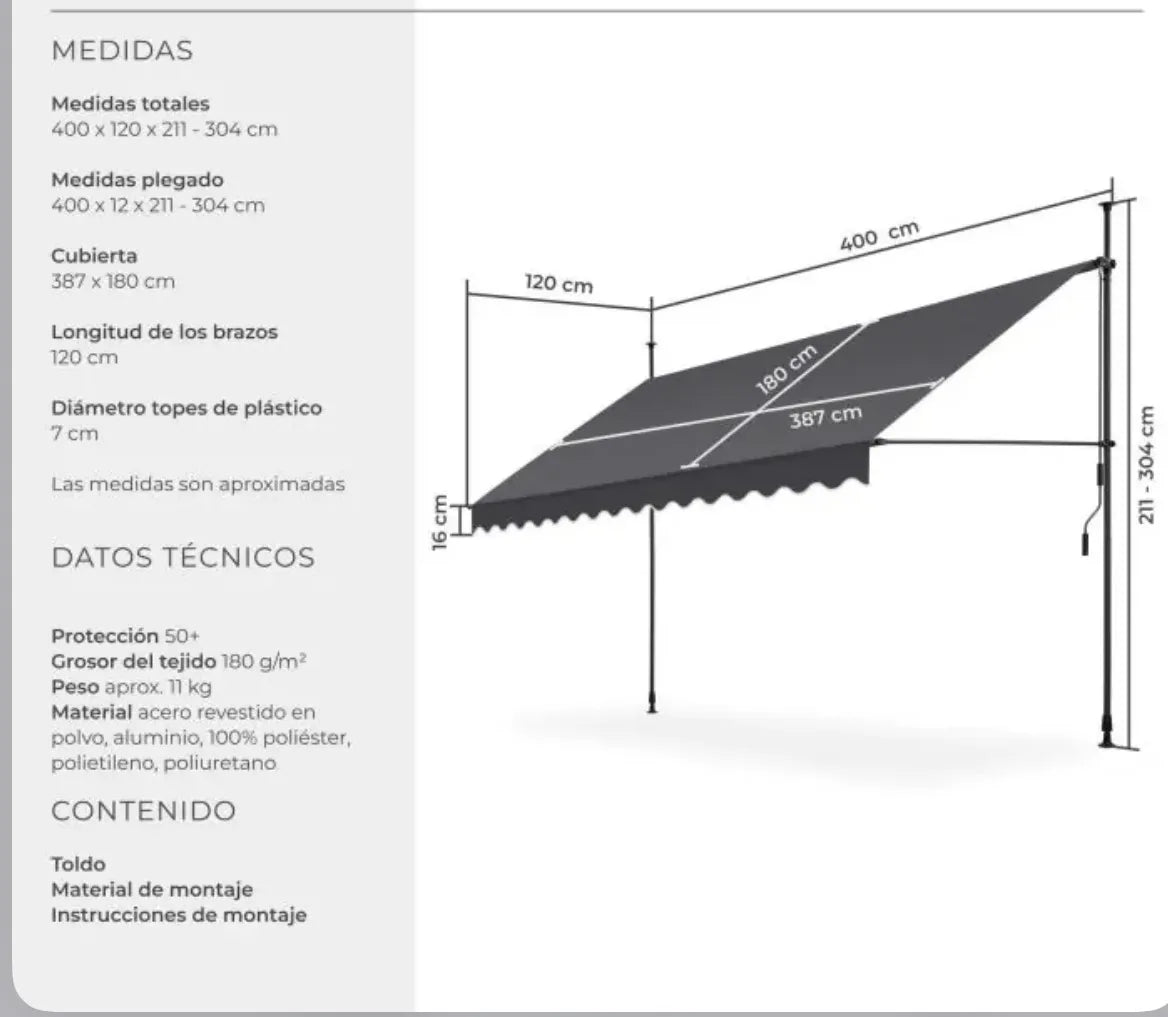Toldo plegable para balcón