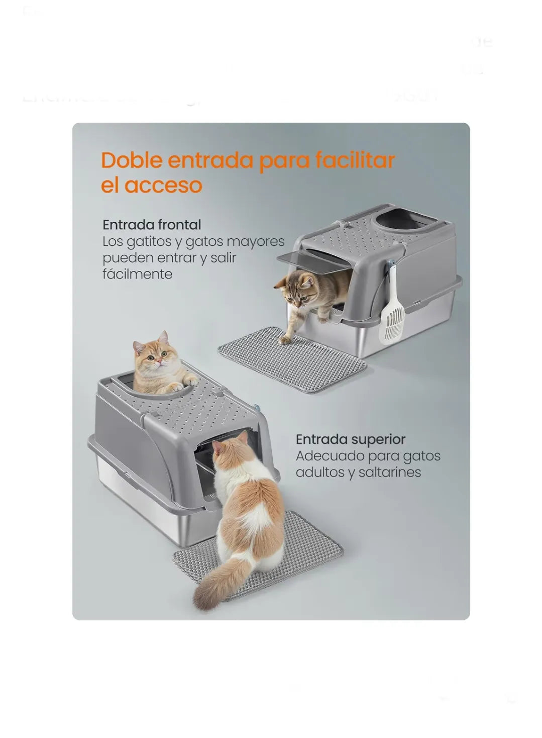 Caja de Arena de Acero Inoxidable para Gatos con Tapa Abatible