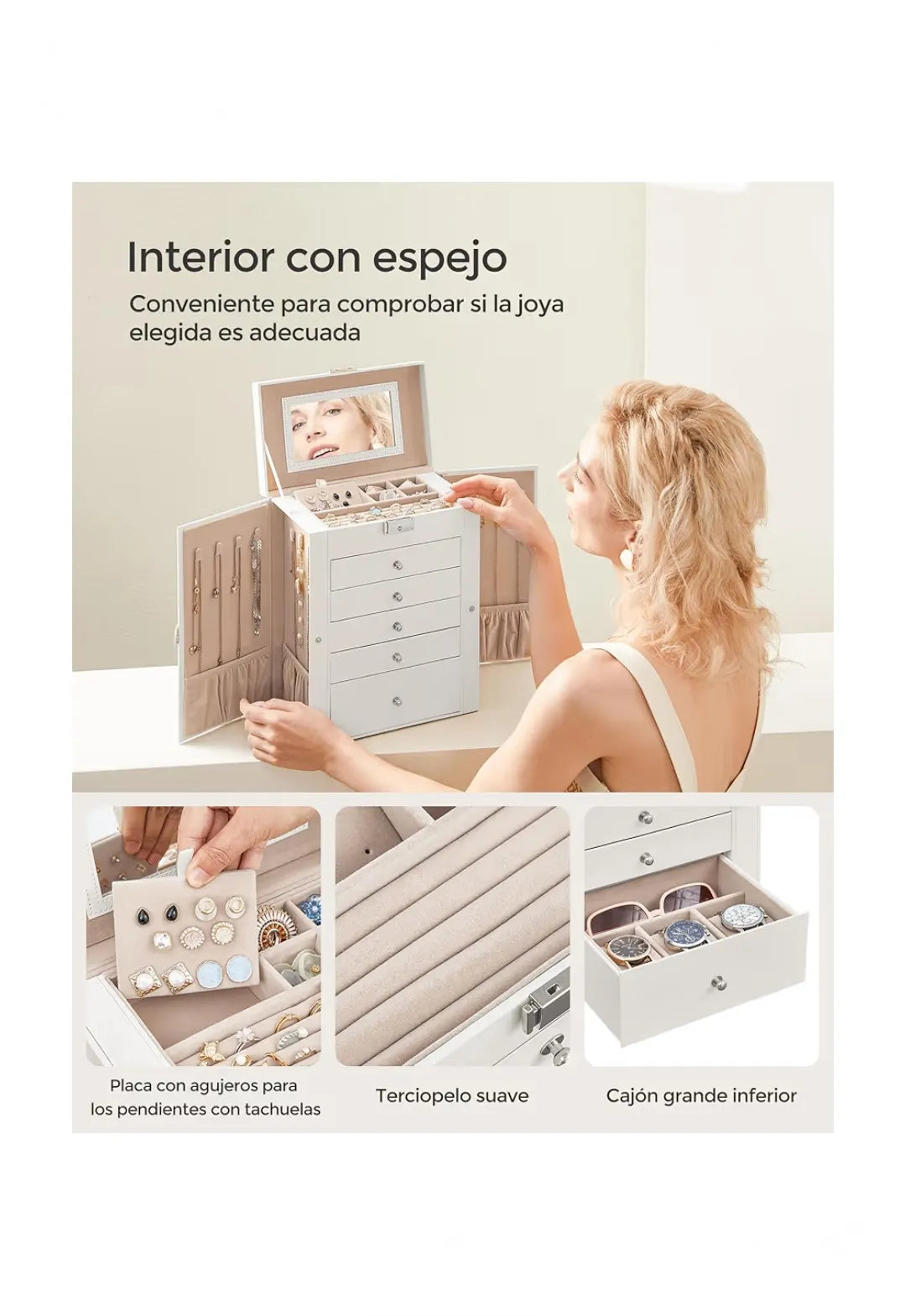 Caja Joyero de 6 Niveles, Caja para Joyas con 5 Cajones