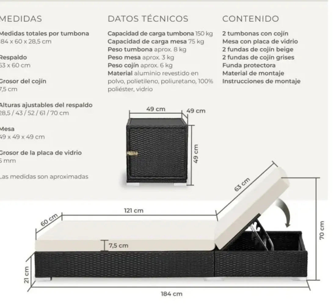 Juego de 2 tumbonas de aluminio