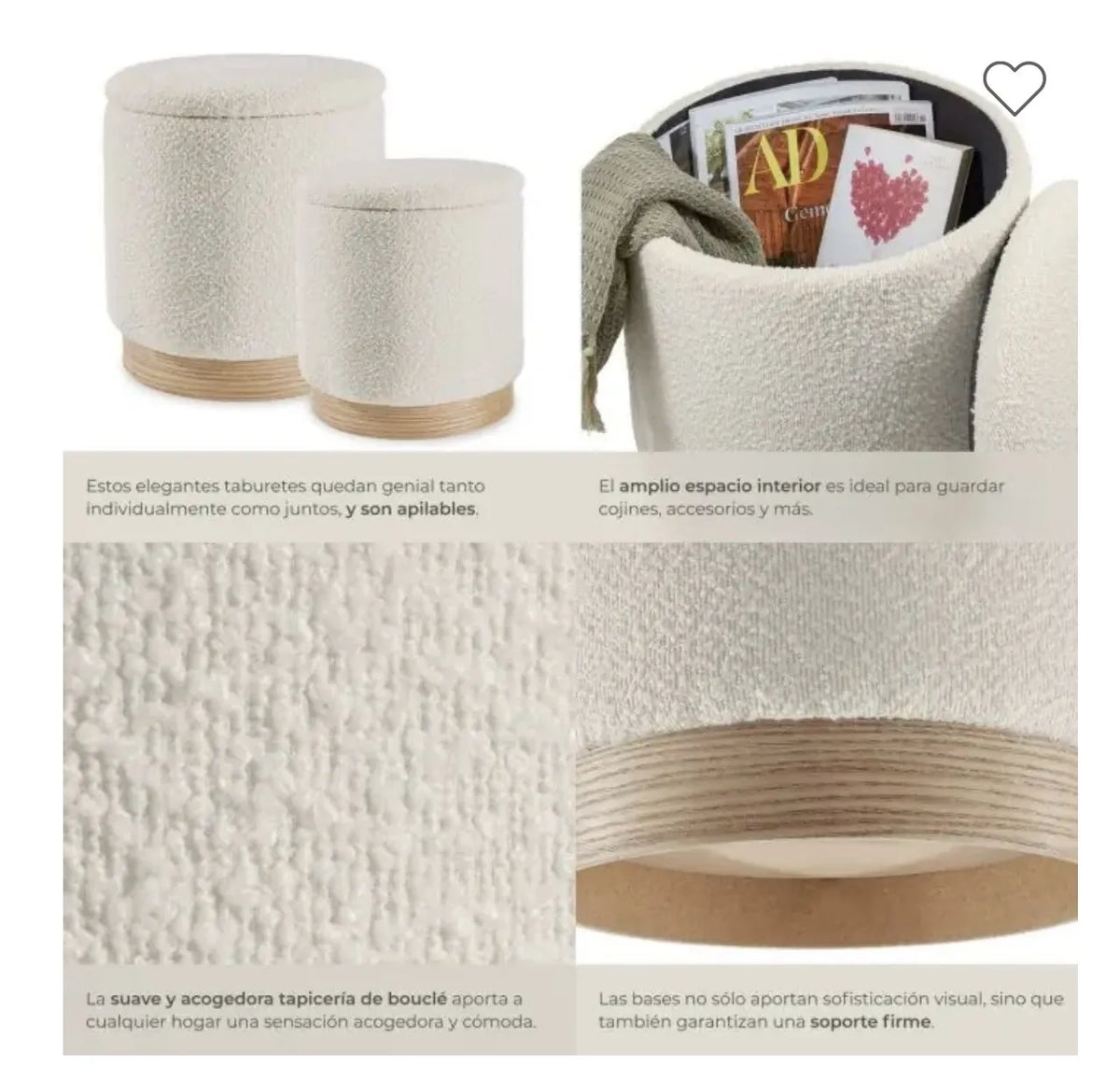 Set 2 taburetes con almacenamiento